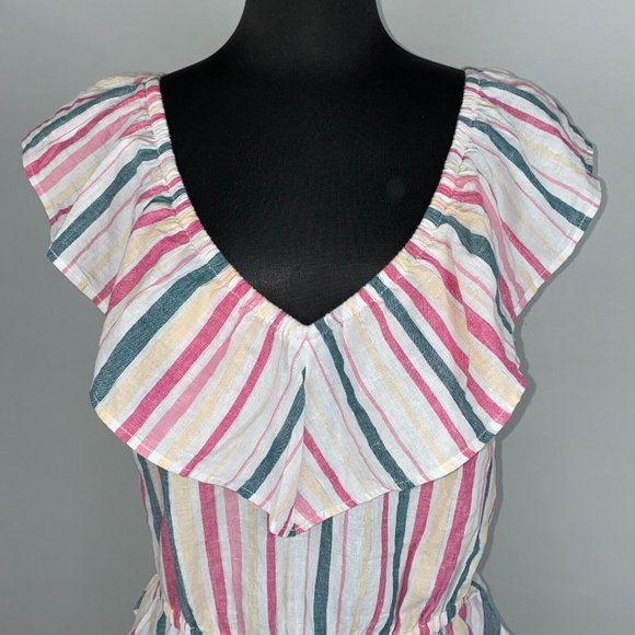 Express L Multicolor Metallic Striped Tiered V-Neck Peplum Ruffle Elastic Top - Picture 2 of 12